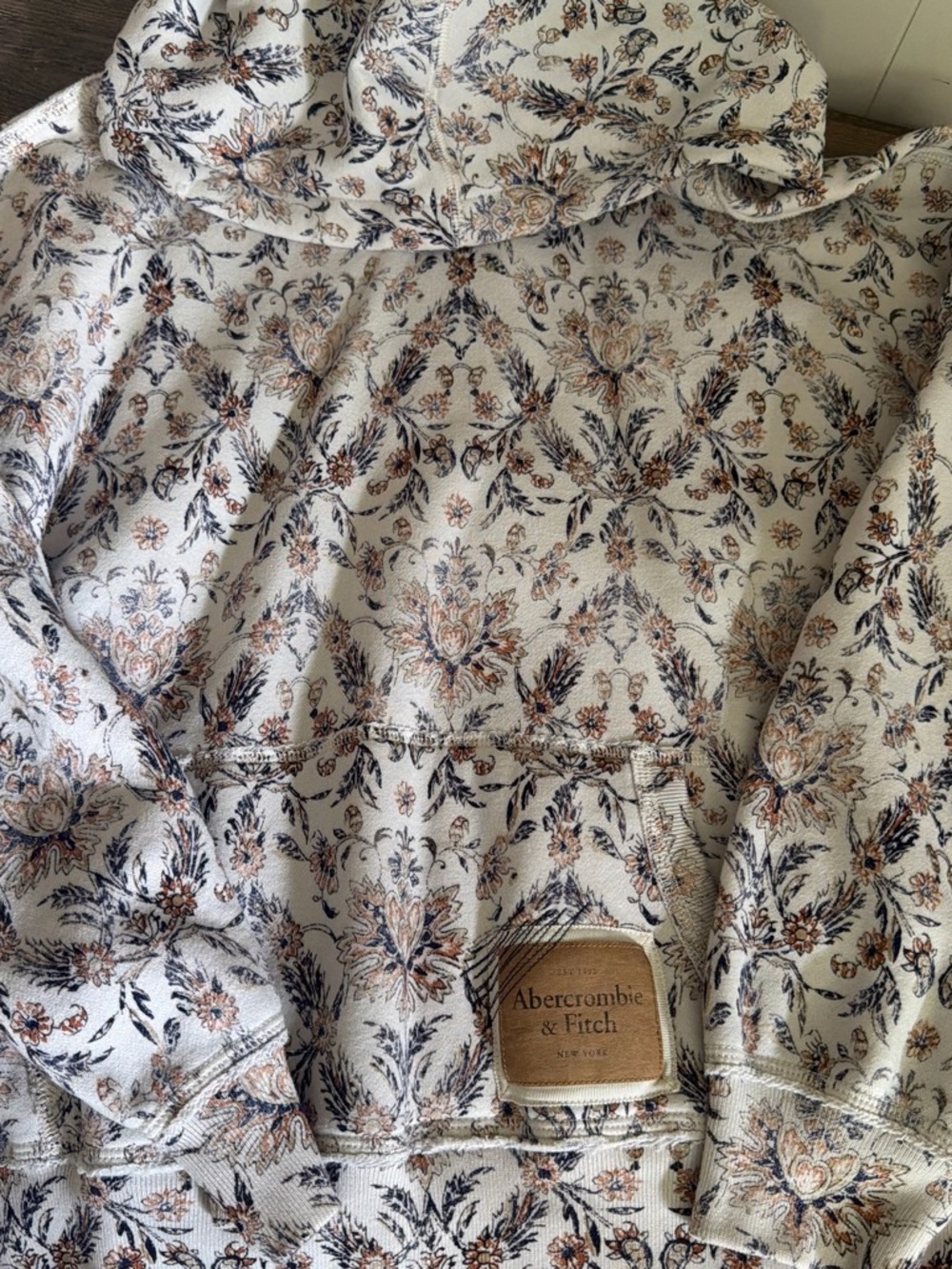 Abercrombie & Fitch Cream Floral Hoodie with Blue and Brown Pattern